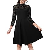 Kilottor Girl's Dress Elegant Floral Lace 3/4 Sleeve Wedding Party A Line Dress 9-14 Years