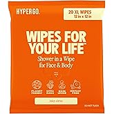 HyperGo XL Body Wipes for Women & Men – 12" x12" Rinse-Free Full Body Cleansing Wipes 20 Count Pack - Citrus | Biodegradable, Hypoallergenic, Aloe-Infused | Gym, Festival, Camping Essentials