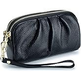Wristlet Wallets for Women Genuine Leather Wristlet Purses Ladies Ruched Wristlet Clutch Wallet Purses