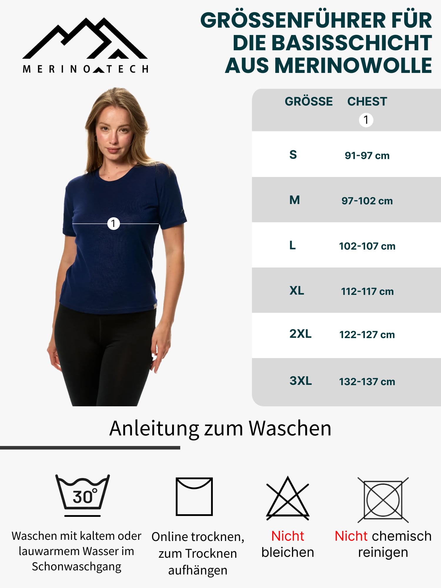 Merino.tech 100% Merino T Shirt Damen - Merinowolle Sport Wandern Thermoshirt Damen + Wandersocken (Medium, Black Crewneck) 7