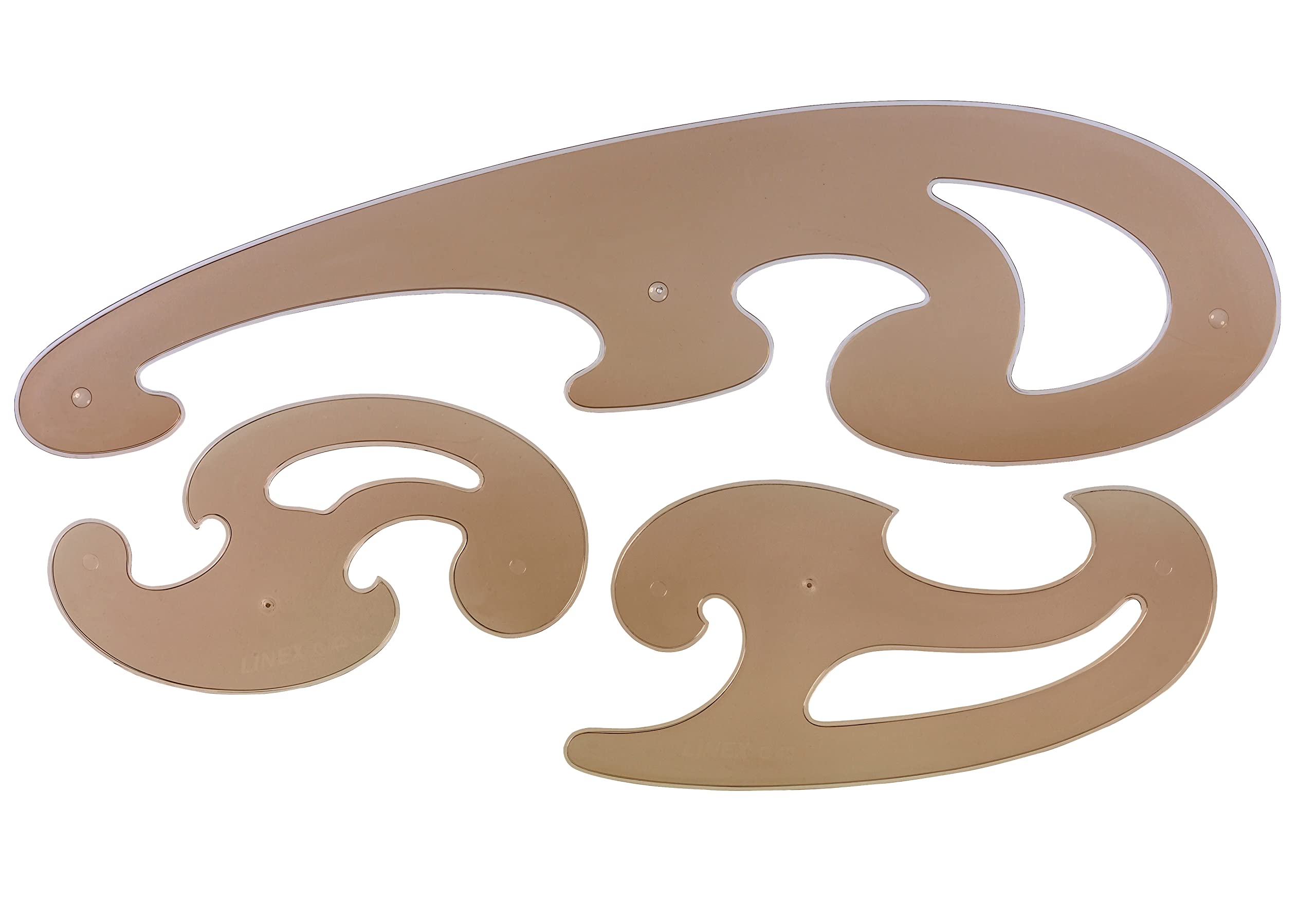 Linex College French Curve Set Burmester Bevelled Edge 3 Piece Tinted Brown Ref LXO103