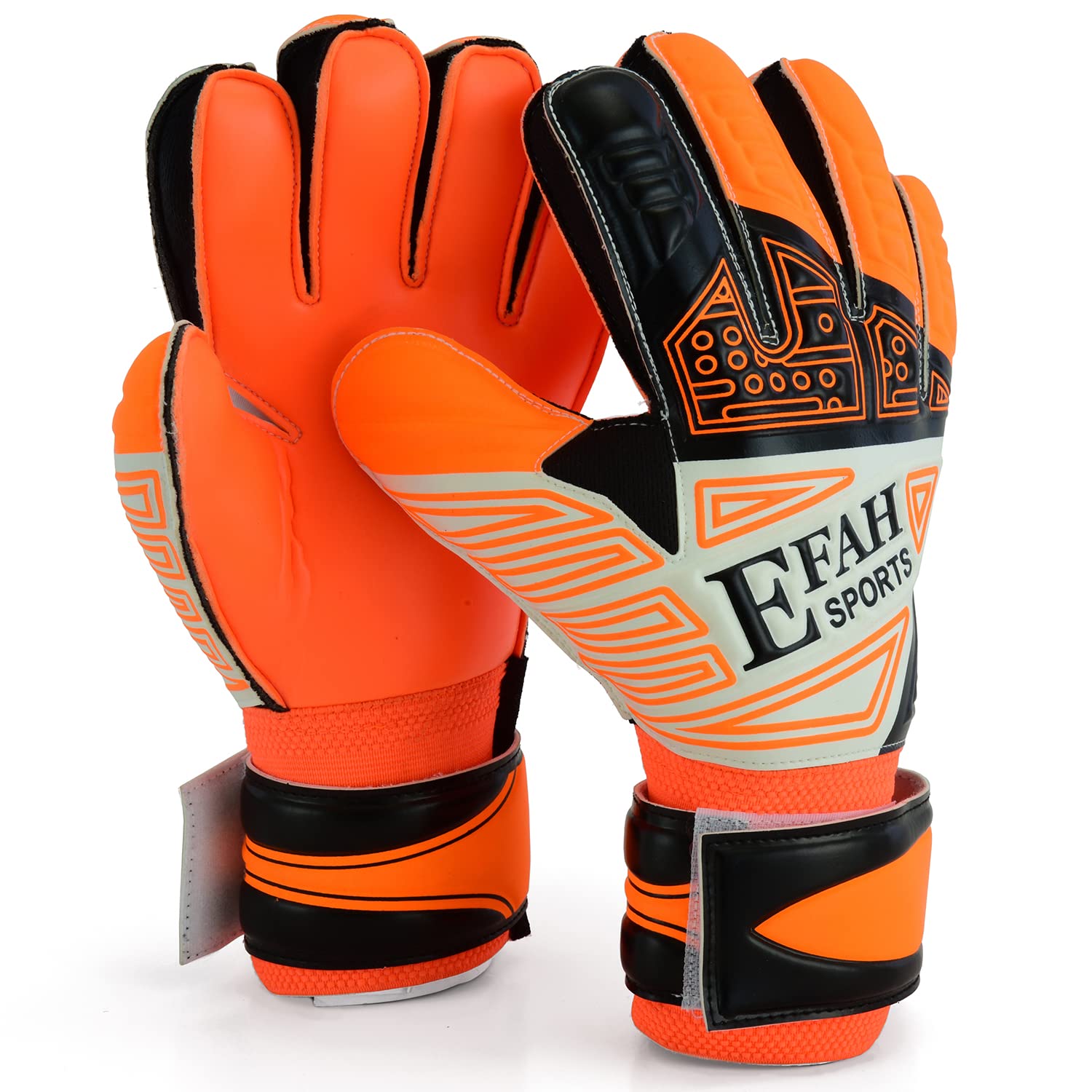 EFAH SPORTS Football Goalkeeper Gloves For Kids Boys Children Youth Soccer Goaile Glove With Fingersave and Double Wrist Protection Strong Grip Palms (Size 4 suitable for 6 to 9 years old, Orange)