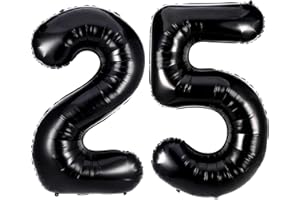 LOVOIR Black 25 Number Balloons, 40 Inch Giant Number 25 Balloons Foil Mylar Helium Black Number Balloons for 25th Birthday Party Supplies Anniversary Event Celebration Decorations