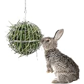 Rabbit Hay Ball Stainless Steel Hanging Feed Dispenser for Bunny Hamster Guinea Pig Rat Chinchilla (A: 5.11inch, Silver)