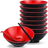 Eaasty 24 Pcs 8 Set Ramen Bowls Japanese Style Noodles Asian Chinese Large Soup Bowls with Spoons and Chopsticks for Ramen Pho Udon Soba Asian Dishes