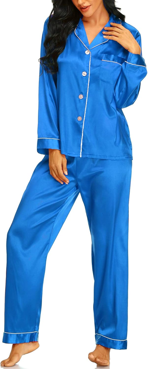 High Quality Silk Pajama Female 100% SILK Sleepwear Women Long Sleeve Pyjama Pants Two Piece 