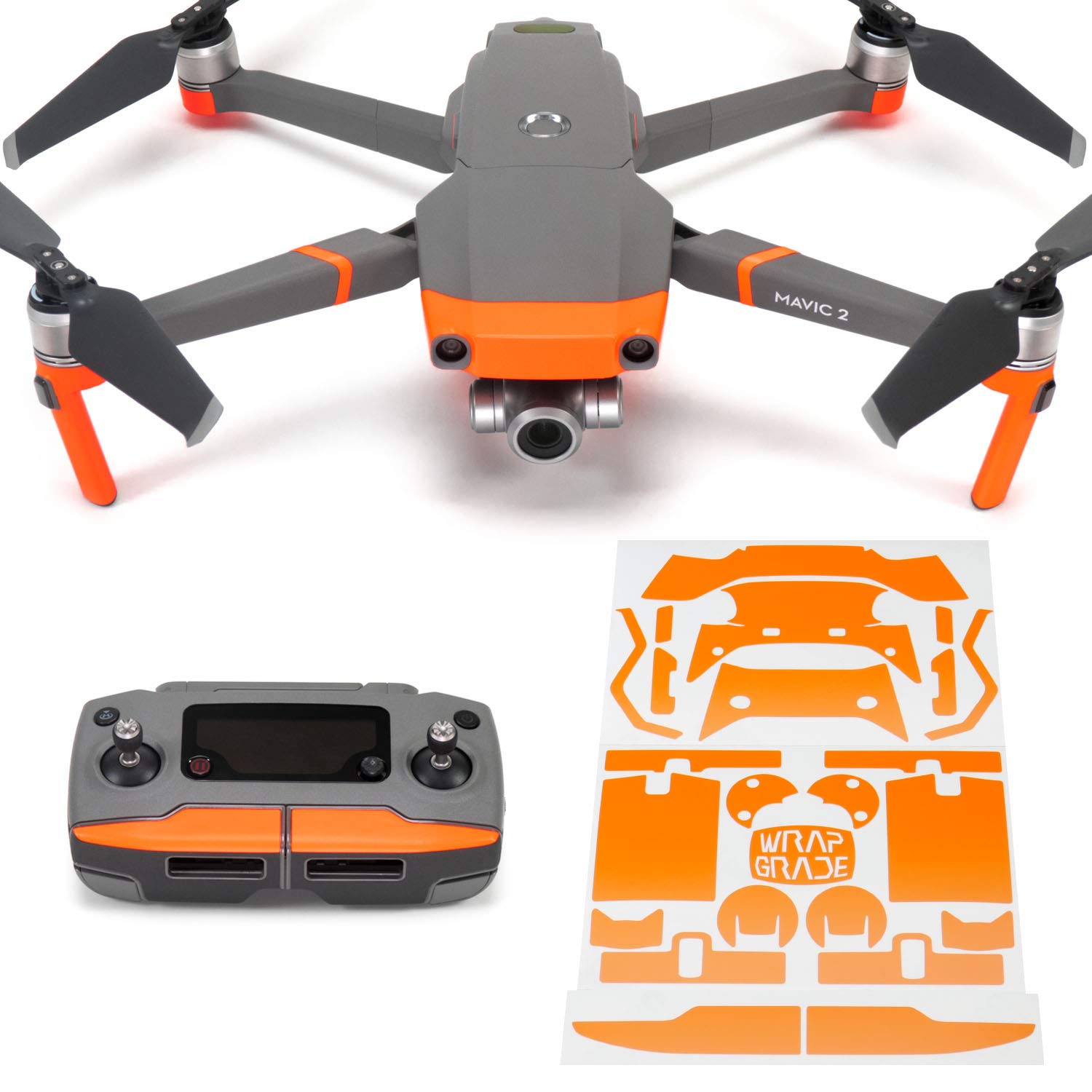 Wrapgrade Poly Skin Sticker compatible with DJI Mavic 2 | Accent Color (NEON ORANGE)