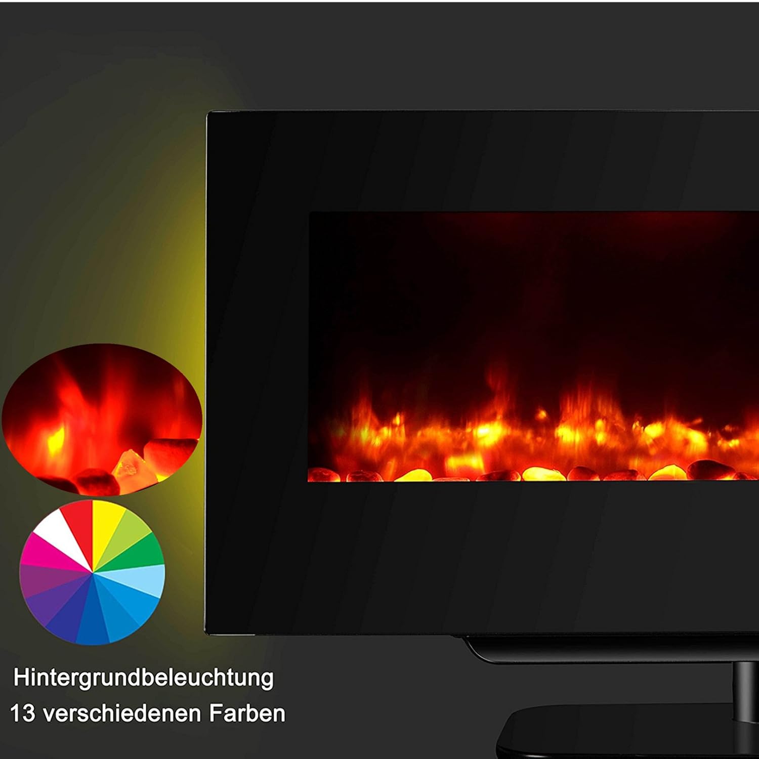 CrownFlame Elektrokamin 13 Mehrfarbige LED Hintergrundbeleuchtung
