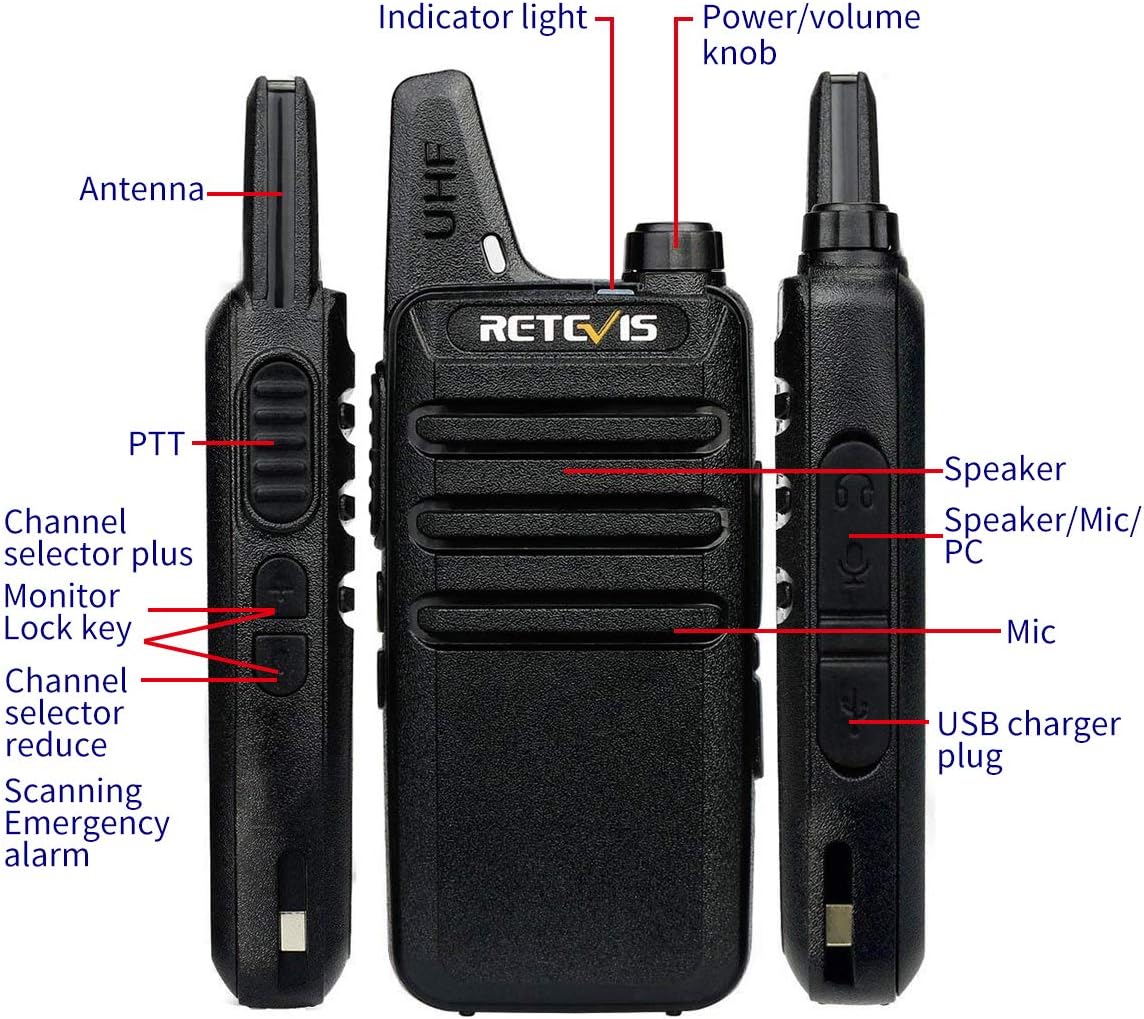 Retevis RT22 Walkie Talkies Rechargeable Hands Free Channel Lock 2 Way Radios Two-Way Radio(6 Pack) with 6 Way Multi Gang Charger: Car Electronics