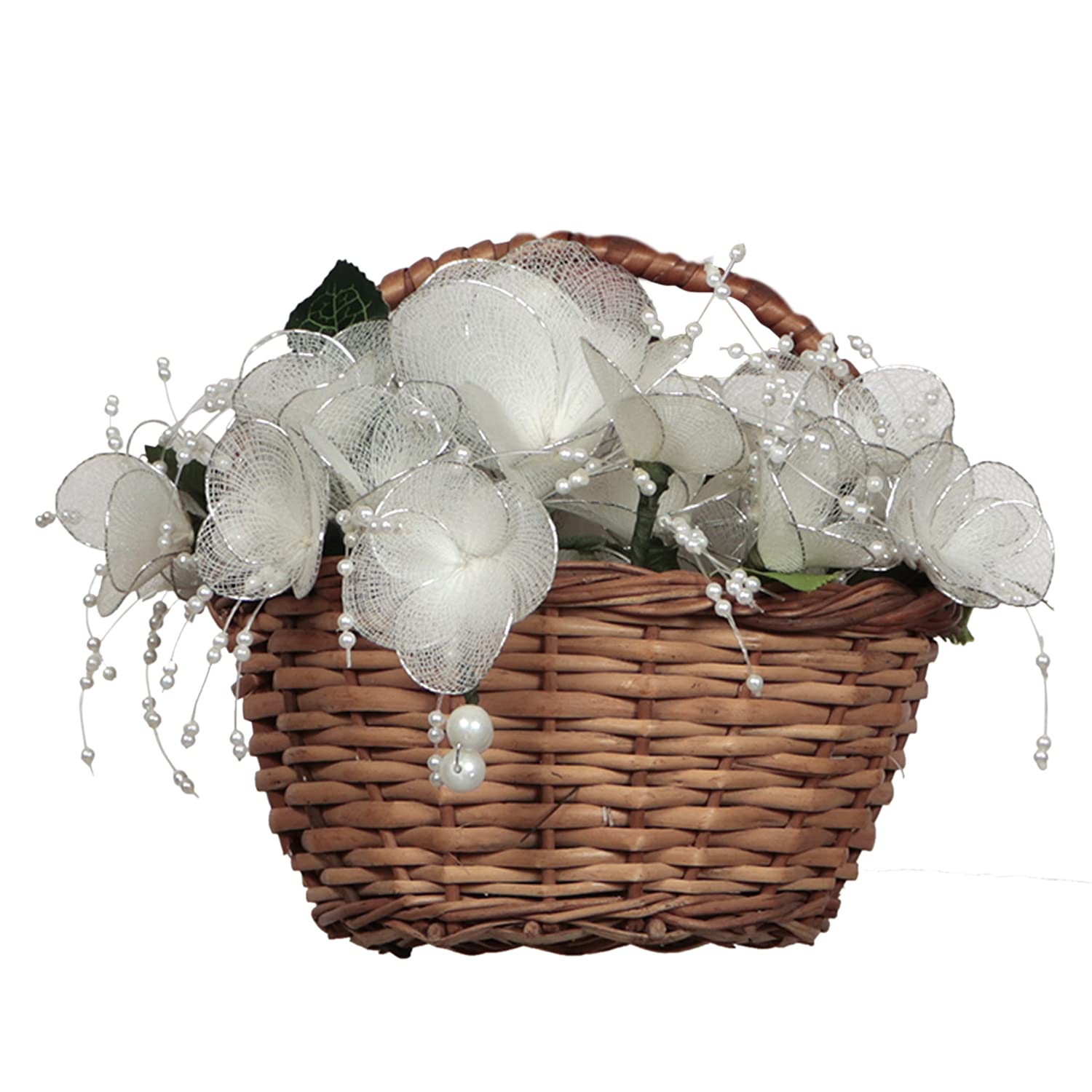 Buy Handmade Artificial Flowers Basket Satin Ribbon for Gift Red