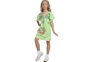 YZXDORWJ Girl Mexican Embroidered Dress Traditional Floral Short Sleeve