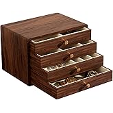 GENUINED Valentines Day Gifts for Her, Black Walnut Wooden Jewelry Box for Women, High End Jewelry Organizers and Storage(4 Layer)