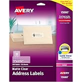 Avery Printable Address Labels for Laser Printers, 1" x 2-5/8", Matte Clear, 300 Blank Mailing Labels (15660)