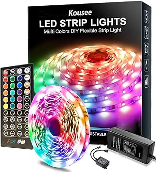 Amazon Com Led Strip Lights Sync To Music Kousee 16 4ft Flexible 5m Self Adhesive Rgb Light Strips Remote Color Change 150leds 5050 Tape Lights Neon Ribbon Room Mood Lighting 12v For Bedroom Home Improvement