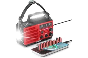 [10000mAh Battery] Raddy SW10 Emergency Radio, Hand Crank Solar, AM FM NOAA Radio with Rechargeable Battery Flashlight SOS Alarm Compass, Power Bank for Power Outage Camping Hurricane Outdoor