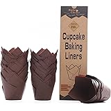 Bake Choice Nordic Paper 200pcs Brown Tulip Cupcake Liners for Baking Cups, Standard Size, EU Parchment paper Tulip Muffin Li