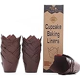 Bake Choice Standard Tulip Cupcake Liners for Baking, Brown Muffin Liners | 200 PCS Tulip Muffin Liners, European Parchment Paper, Nordic Paper Cupcake Wrapper for Party, Christmas