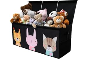 SoftOwl Extra Large Toy Storage Organizer with Lid - Sturdy, Collapsible Toy Chest Storage Box with Cute Design - Toys Bin with Dividers for Kids, Boys, Girls, Nursery, Bedroom, Play room 37"x16"x14"