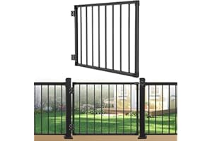 SunCrafts Deck Fence Gate Outdoor, 32″ Gate for 36″ Deck, Black Heavy Duty Steel Anti-Rust Door with Cuttable Width (Up to 48"), Metal Gate for Residential, Yard, Patio, Hinges and Latch Included