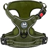 PoyPet No Pull Dog Harness Reflective Easy Control Front Back D Ring Army Green view 1