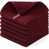Homaxy 100% Cotton Waffle Weave Kitchen Dish Cloths, Ultra Soft Absorbent Quick Drying Dish Towels, 12 x 12 Inches, 6-Pack, Burgundy