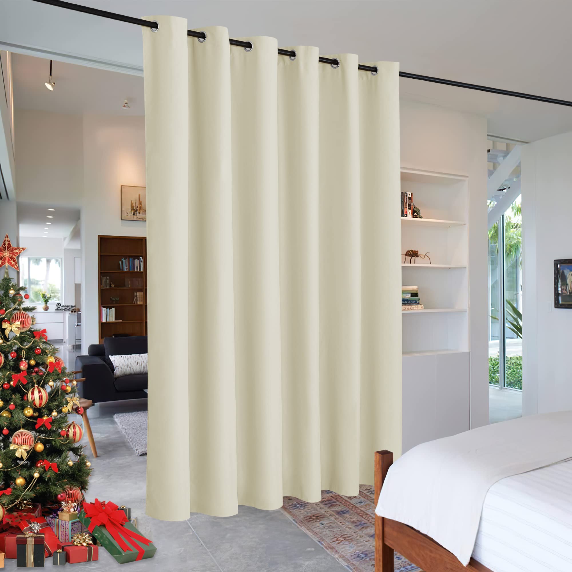 Photo 1 of RYB HOME Extra Wide Curtains for Divider Room Separation Soundproof Temporary Door Curtains for Bedroom Closet Office Home Theatre Garage Living Room Privacy Drop Cloth, W 120 x L 90 inches, Beige