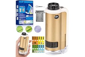 Portable Mini Microscope for Kids -SETFLAGS Kids Microscope with 12 Slides, 100-250x Pocket Handheld Alloy Mini Miniscope, STEM Educational Science Kit,Science Toys Gifts for Ages 6+