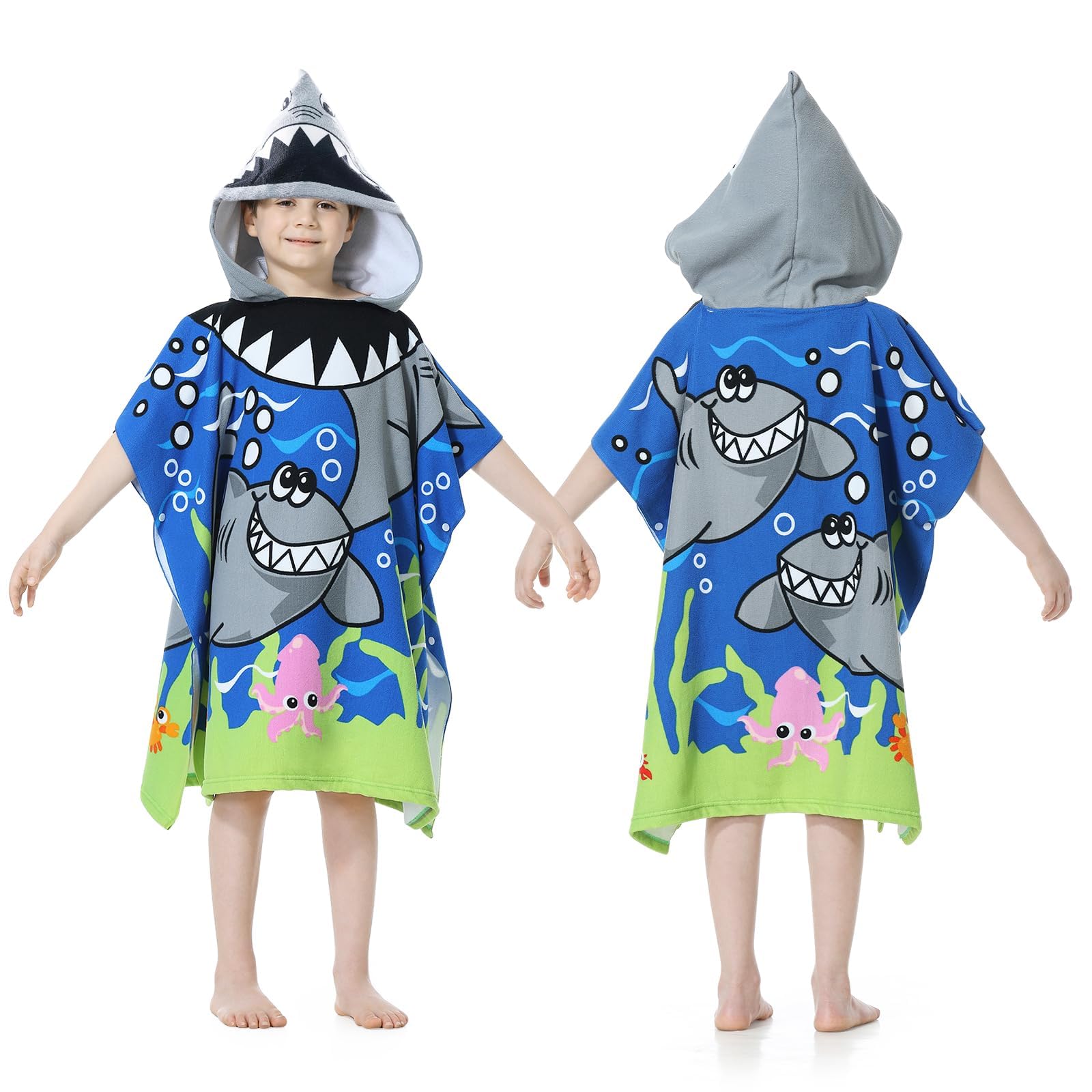 Photo 1 of MOKANI Kids Hooded Poncho Towels, Soft & Absorbent Microfiber Beach Towel, Swimming Pool Changing Robe Bathrobe Bath Towel