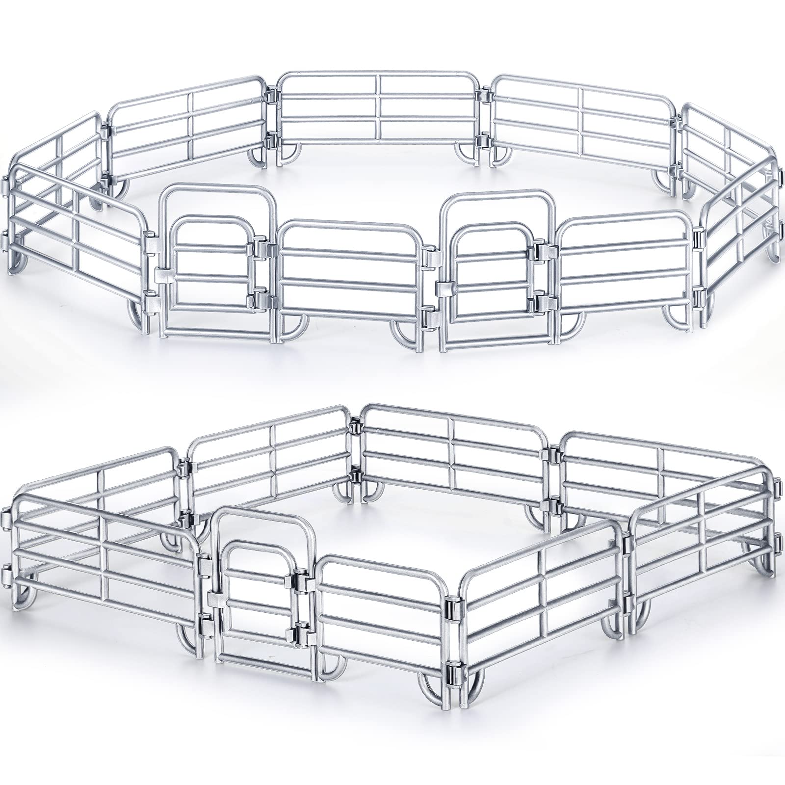 40 Pieces Horse Corral Fencing Accessories Playset Plastic Farm Fence Toy for Farm Barn Paddock Horse Stable Farm Animal Fence Panel Paddock Toy Educational Present Cake Toppers (Retro Style,Grey)