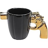 Revolver Mug Cup, Taza En Forma De Pistola, Pistol Gun Weapon Handle Grip Shape, Ceramic Novelty Cool Coffee Tea Cup, Attractive Special 3D Fashion Gifts for Men Women Boss Lover, 12Oz (Black-Gold)
