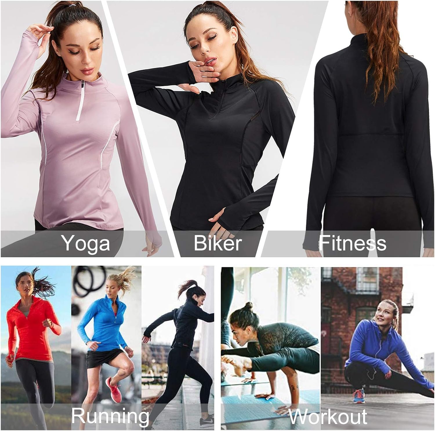 Womens Pullover 1/4 Zip Running Jacket Long Sleeve Workout Tops with Thumb Holes Yoga Shirts: Clothing