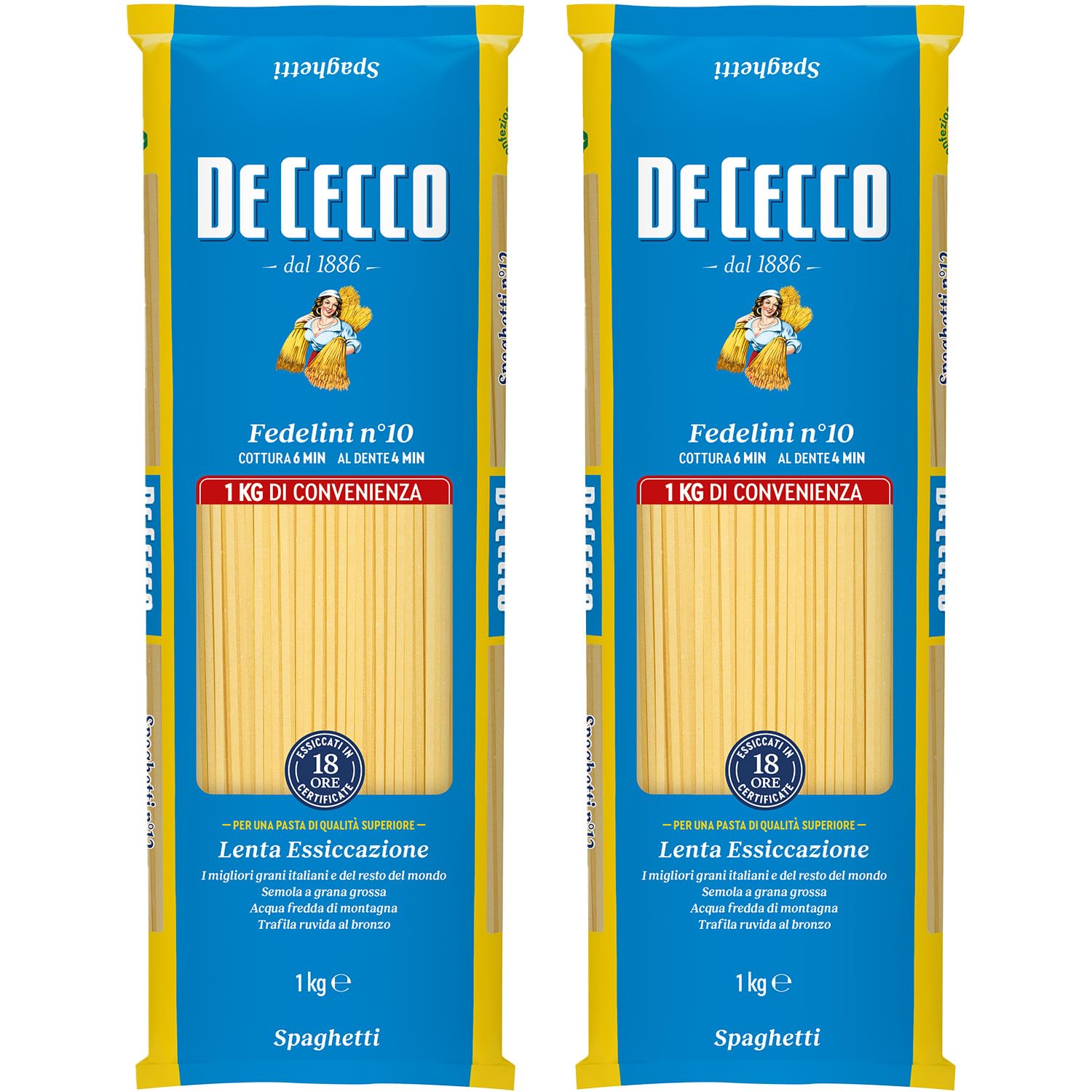 ディ・チェコ No.10 フェデリーニ 1.4mm 1㎏×2袋 (約20人前) パスタ 麺 アンデンテ 伝統製法 ブロンズダイス スパゲティ イタリア デュラム小麦 スパゲッティ (ゆで時間 6分) DE CECCO商品画像