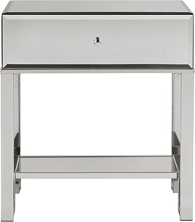 Amazon Com Modern Mirrored Accent End Table With 1 Drawer And