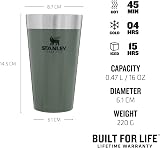 STANLEY Adventure Stacking Beer Pint 0.47L Stainless Steel Travel Mug Green view 3