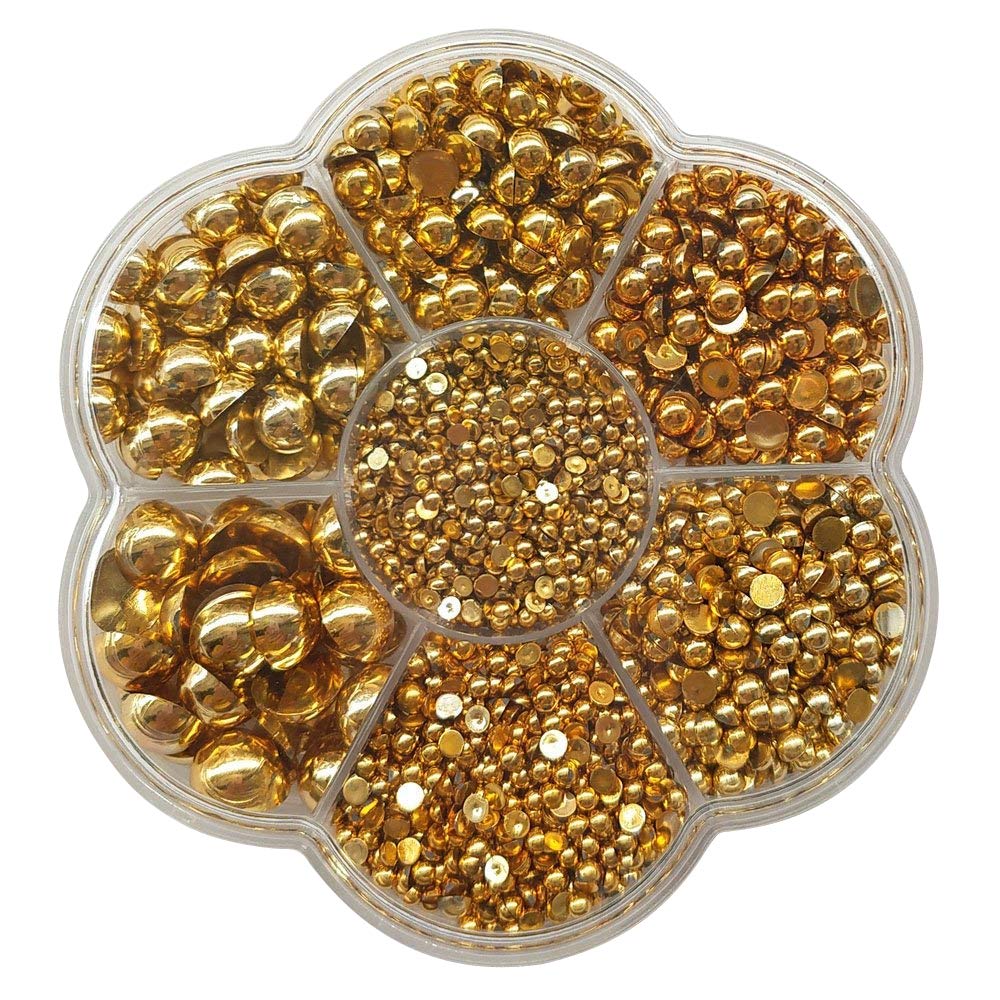 Chenkou Craft 3000PCS 1 Box Gold Round Flatback Half Pearls Bead Loose Beads Gem (Gold Half Ball)