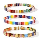 EQUBIO Tila Flat Beaded Stretch Bracelet for Women,Bohemian Friendship Bead Bracelets Handmade Stack Boho Jewelry Accessory for Everyday Wear, Vacation and Friend Gifts