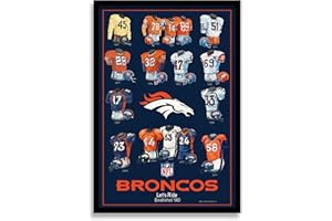 Sporticulture NFL Football Wall Art Print Framed - Denver Broncos Poster Team Uniform Heritage Jersey Wall Decor - NFL Football Posters for Boys Bedroom & Decorations for Man Cave, 14X20