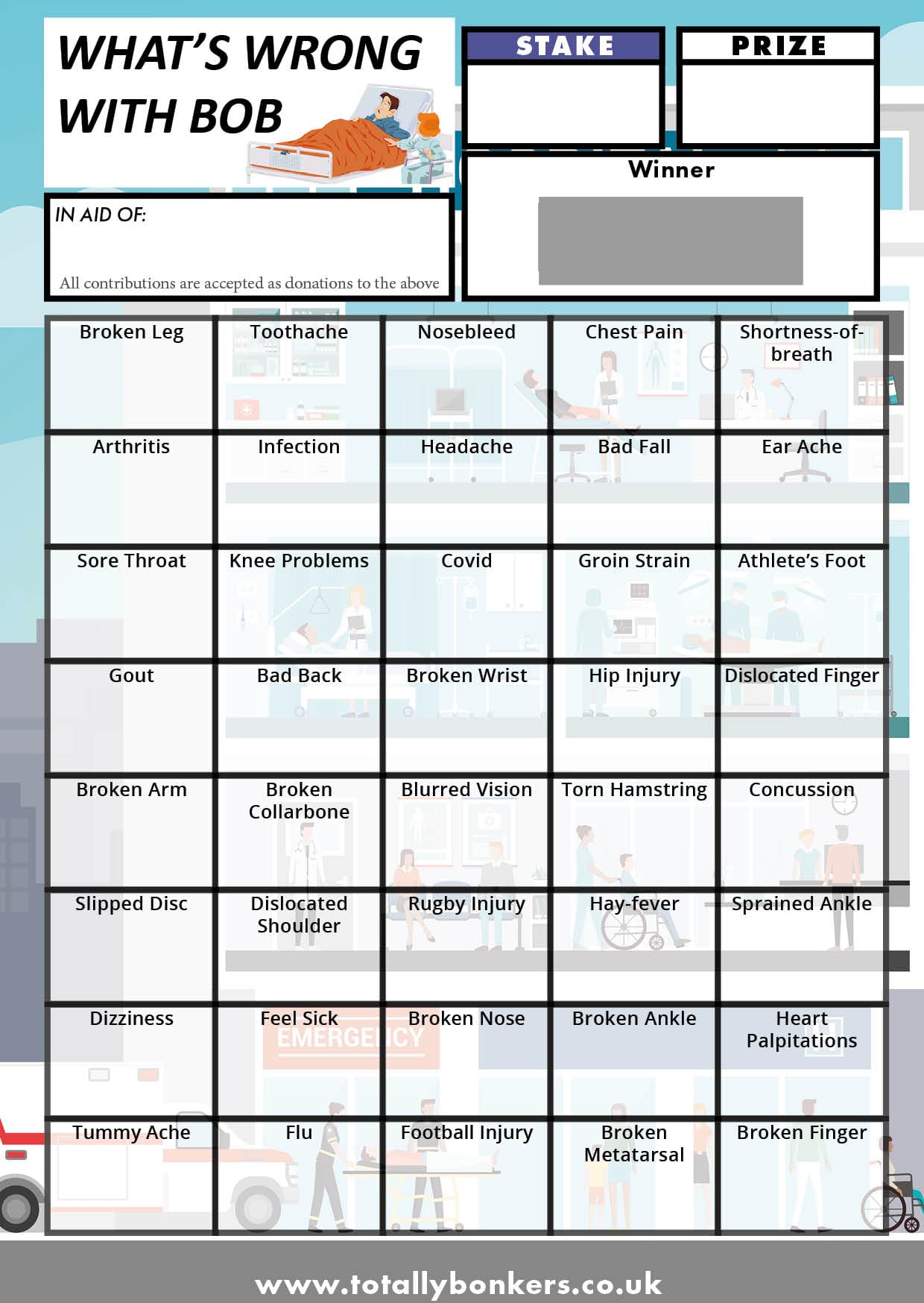Totally Bonkers - Hospital/A&E Fundraising Scratch Cards - 40 Square - A6 (148x105mm) - 10 Pack - TB0118 - Blind Cards