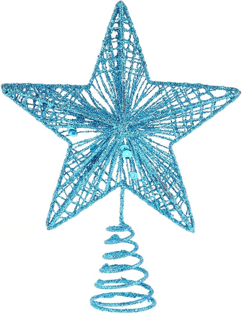 Tree Toppers - KESYOO Chritmas Glitter Star Tree Topper Exquisite Iron Star Tree Topper Ornament Metal Christmas Tree Decor for Home Bar Xmas Tree Decor(Blue)