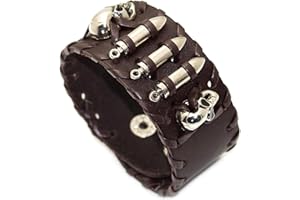 Balaijor Punk Rock Alloy Skull Head Braided Leather Wristband Adjustable Snap Cuff Bracelet
