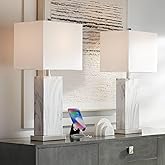360 Lighting Connie Mid Century Modern Table Lamps 25" High Set of 2 with USB Charging Port White Faux Marble Rectangular Sha