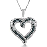 Amazon Essentials Sterling Silver Blue and White Diamond Heart (0.5 cttw) 18" Pendant Necklace