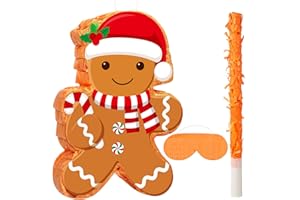Harrycle Christmas Gingerbread Man Piñata 16 Inch Mexican Piñata with Stick Blindfold Pack Christmas Prop Bundle for Xmas Birthday Holiday Game Favors Photo Prop Decoration