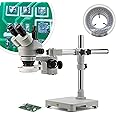 SWIFT S7 7X-45X Trinocular Stereo Microscope with Wide-Field 10X Eyepieces,0.7X-4.5X Zoom Objective Lens, Single-Arm Boom Stand, and 56-Bulb LED Ring Light