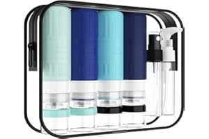 GLAMFIELDS Travel Bottles for Toiletries,TSA Approved 3.3oz Size LeakProof Silicone Toiletry Containers for Shampoo, Conditioner,Easy to Squeeze，Portable Travel Essentials for Lotion(18 Pack) Blue