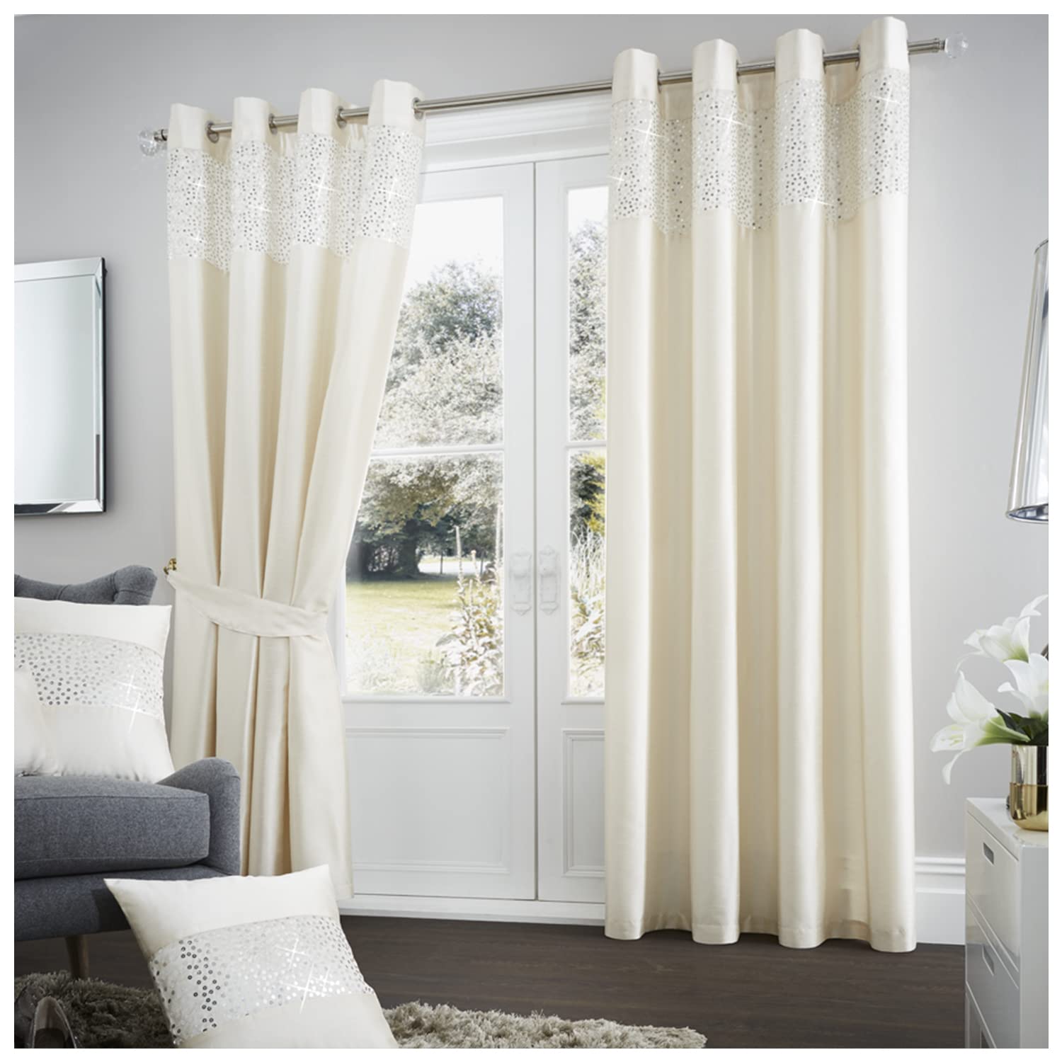 Gaveno Cavailia Luxurious Fully Lined Aviv Room Curtains (90 x 90 Inches), Polyester, Champagne