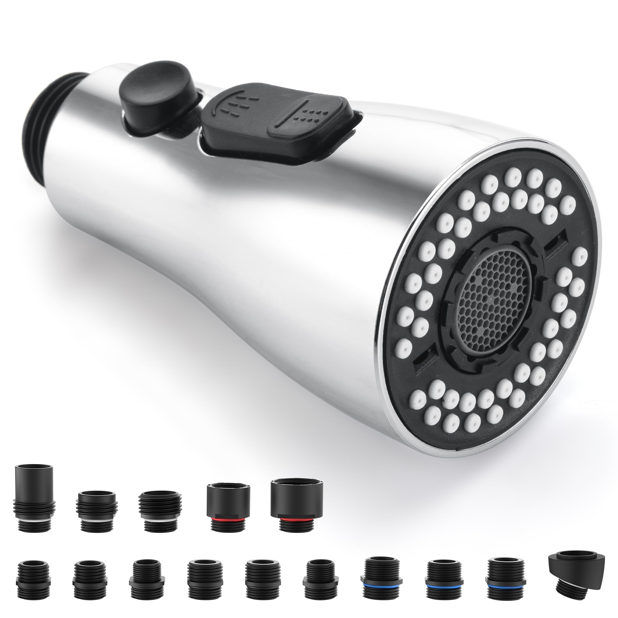 Photo 1 of ** SOLD AS IS NO RETURN/REFUNDS**
Kitchen Faucet Sprayer Head Replacement - Pull Down Faucet Spray Head with 15 Adapters, Pull Out Faucet Sprayer Nozzle, 3 Function Kitchen Tap Spray Spout Part Connector, Chrome