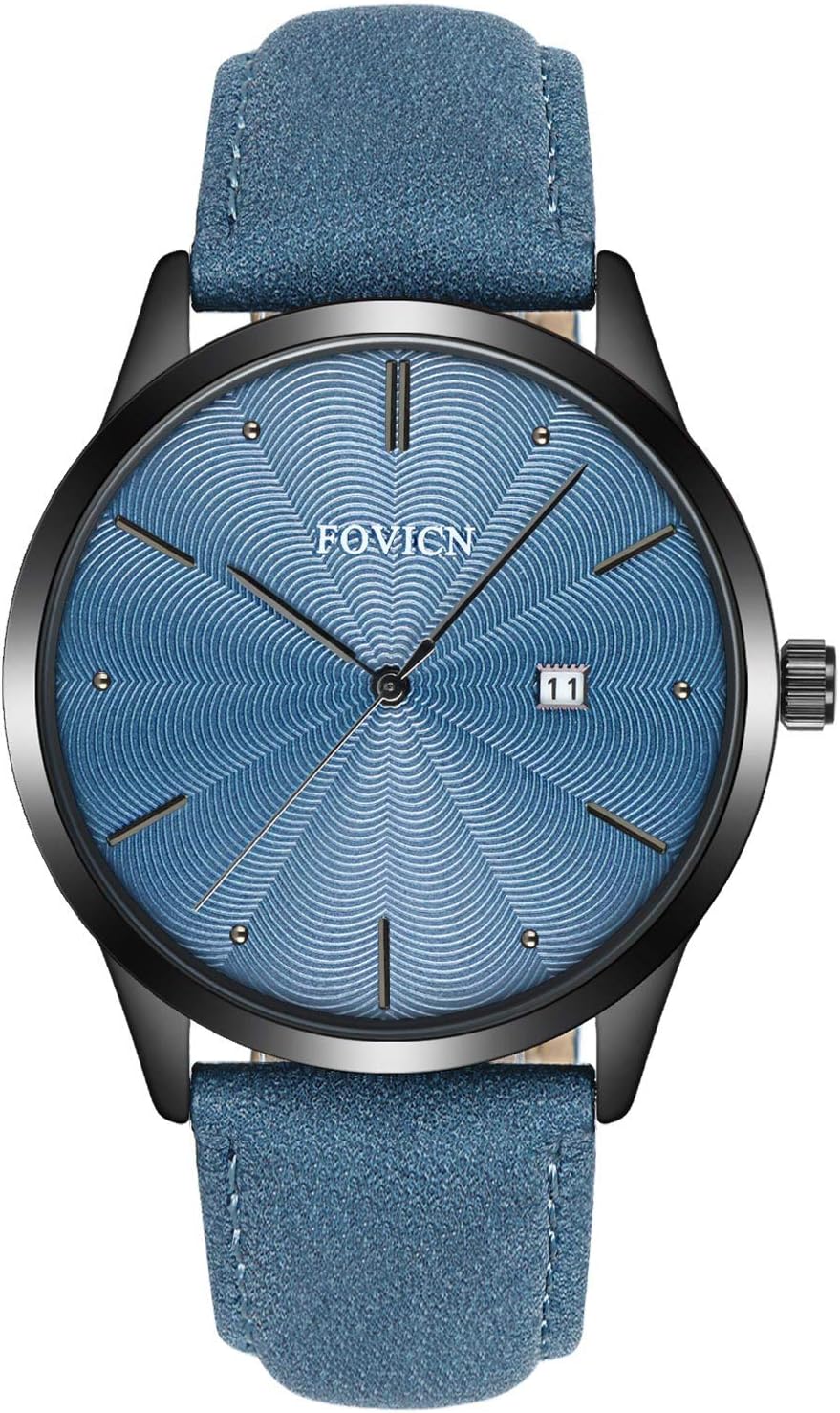 Men's Analog Quartz Wrist Watch Men's Fashion Business Watches Mens Sport Waterproof Watch for Men with Leather Strap Calendar Date Wristwatches (Black-Blue)