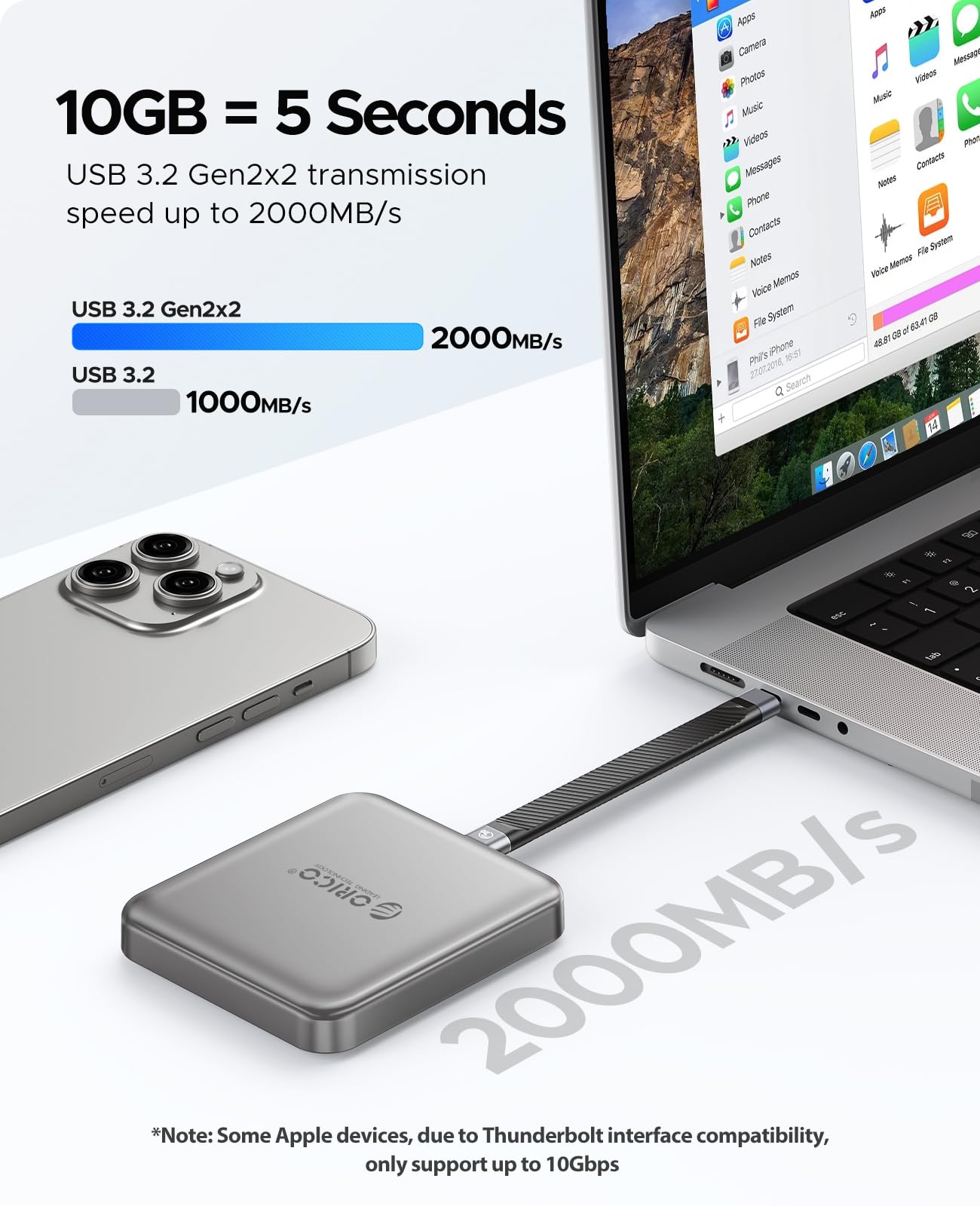 ORICO 1TB Magnetic External SSD, 4K ProRes HDR Record and Store, 2000MB/s Stable Transmission and Storage, Portable Solid State Drive, Compatible with Smartphone, Tablet, Computer - A20PLUS