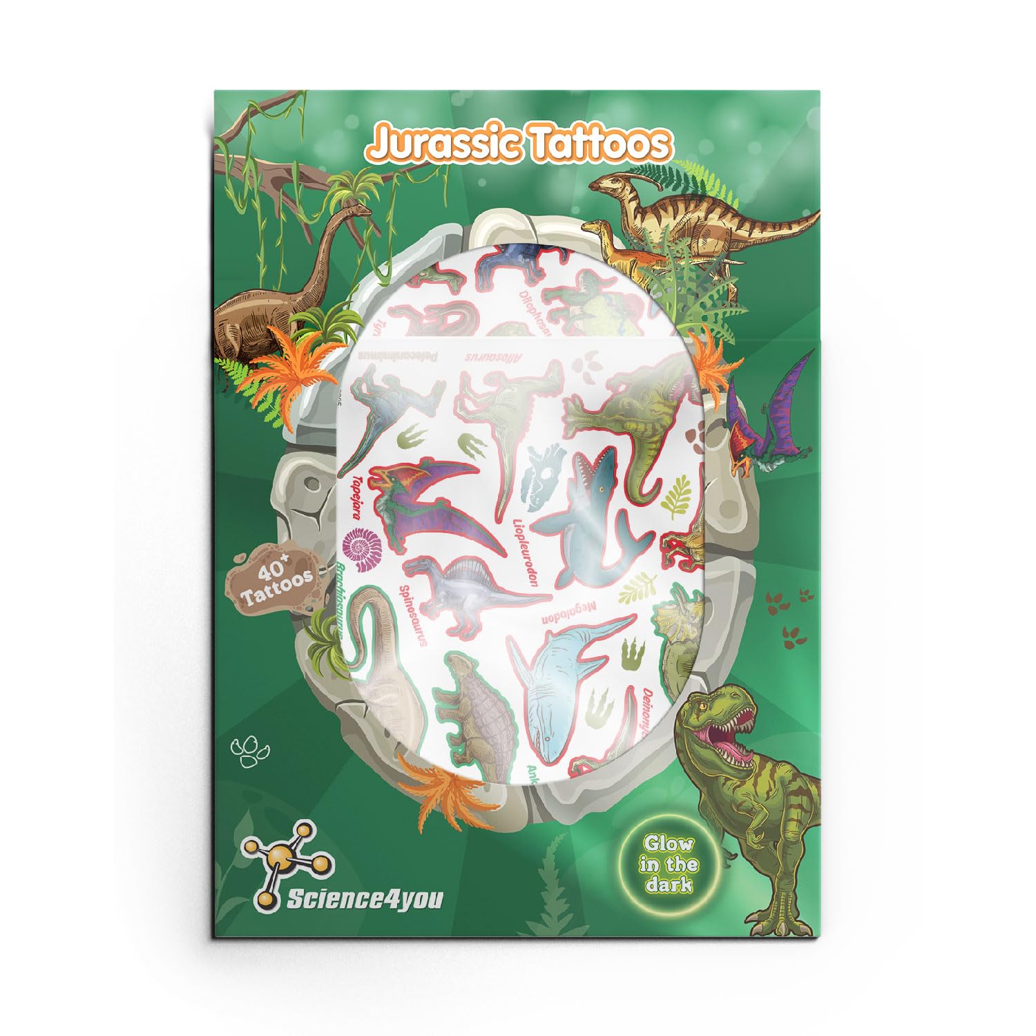 Science4you Temporary Tattoos – Kit of Transfer Tattoos for Kids with More Than 40 Dinosaur Tattoo, The Perfect Party Gift for Boys & Girls Age 5 6 7 8 9+